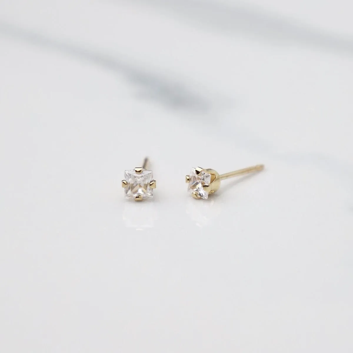 14k Gold Square CZ Stud Earrings