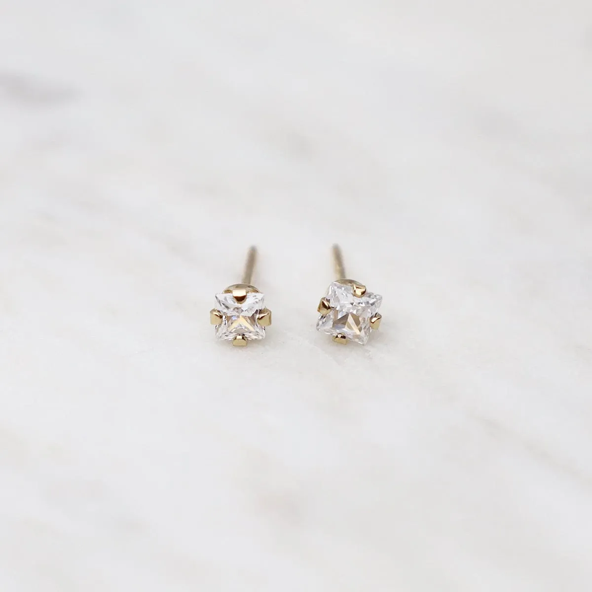 14k Gold Square CZ Stud Earrings