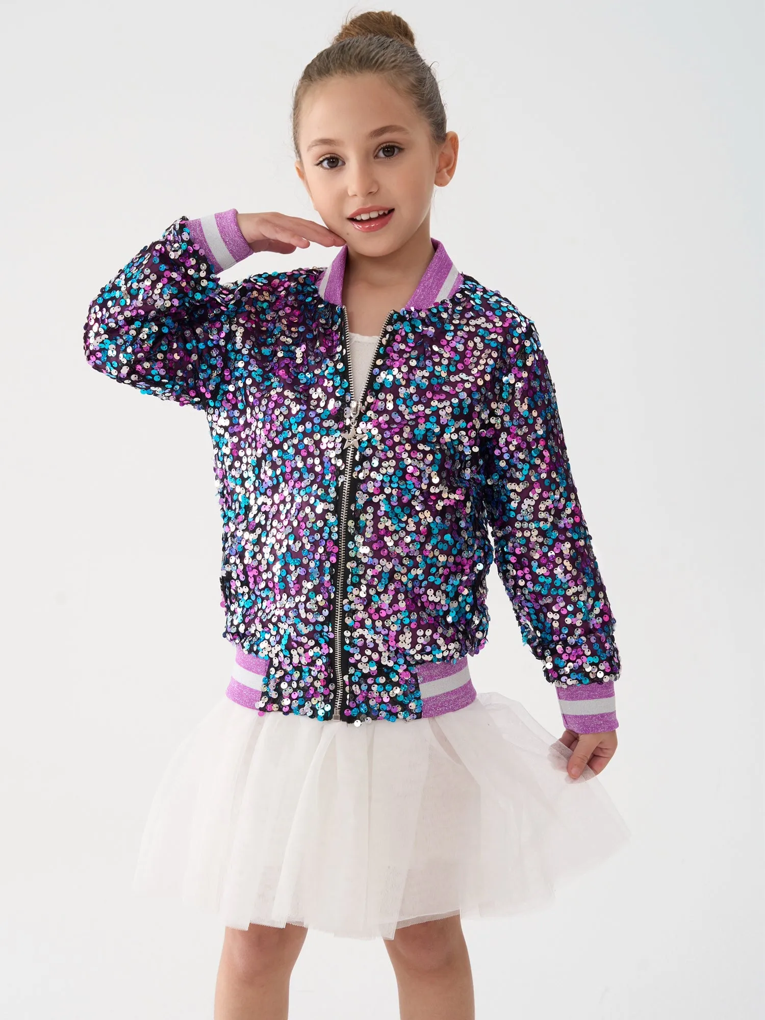 2Bunnies Girls' Amethyst Dream Sequin Bomber Jacket