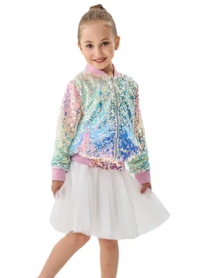 2Bunnies Girls' Magic Ombre Sequin Bomber Jacket