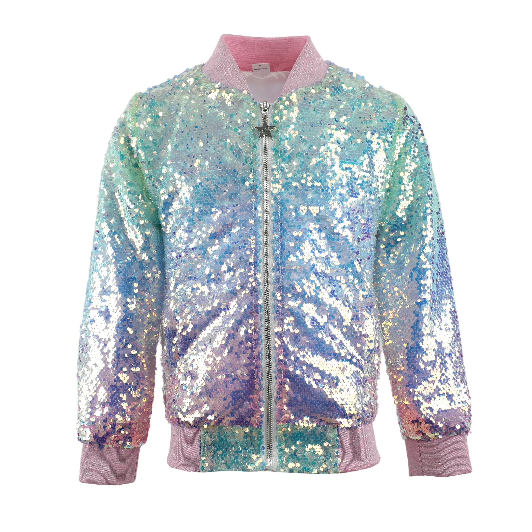 2Bunnies Girls' Magic Ombre Sequin Bomber Jacket