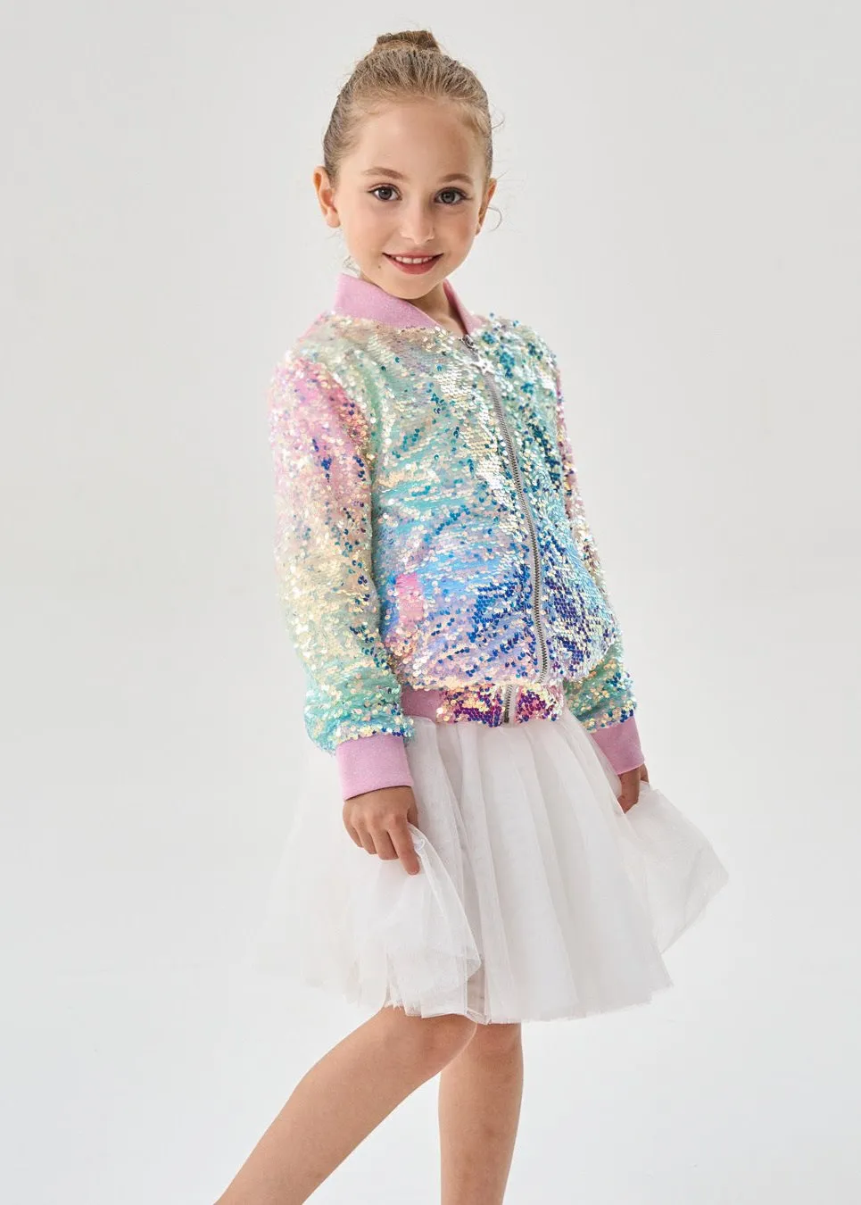 2Bunnies Girls' Magic Ombre Sequin Bomber Jacket