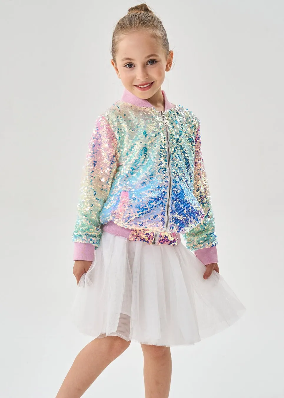 2Bunnies Girls' Magic Ombre Sequin Bomber Jacket