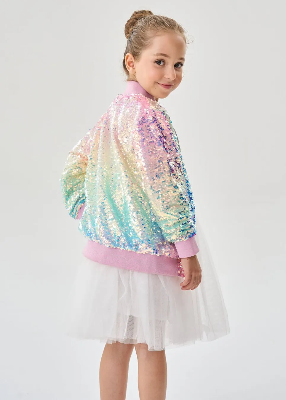 2Bunnies Girls' Magic Ombre Sequin Bomber Jacket