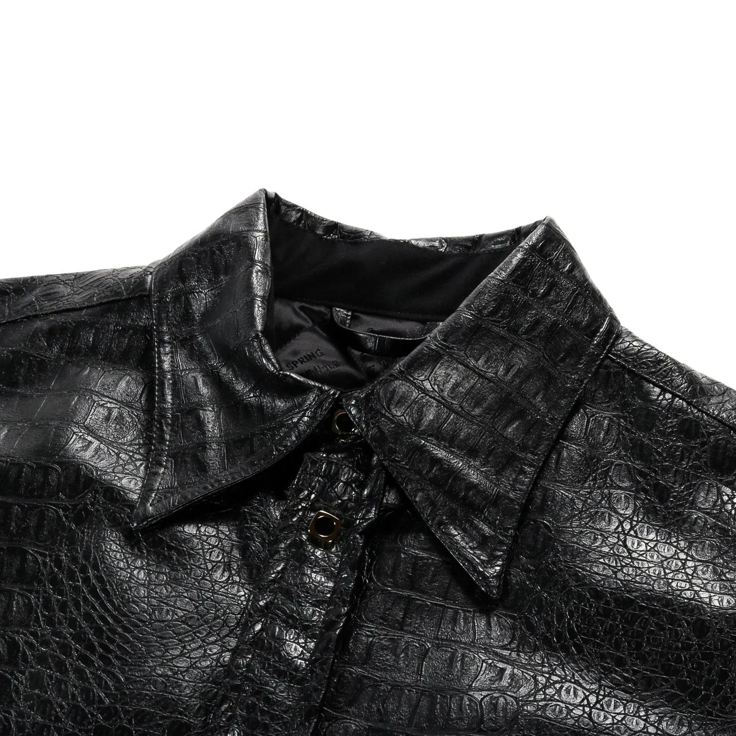 4SDESIGNS QUILTED BD SHIRT JACKET BLACK 15OZ. CROC LEATHERETTE JERSEY