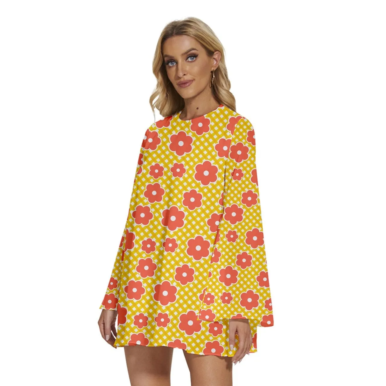 70s Dress Style, GOGO dress, Bell Sleeve Dress, Yellow Mod Dress, 70s mini dress, Boho Dress, Bohemian dress, Hippie Dress