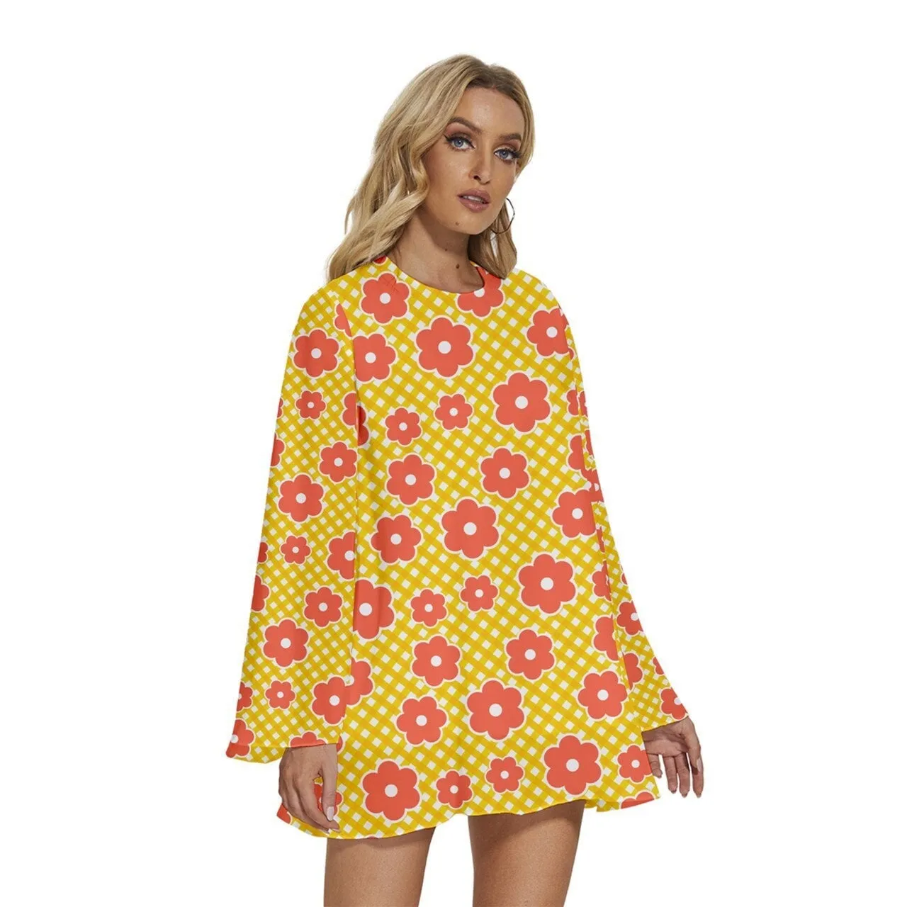 70s Dress Style, GOGO dress, Bell Sleeve Dress, Yellow Mod Dress, 70s mini dress, Boho Dress, Bohemian dress, Hippie Dress