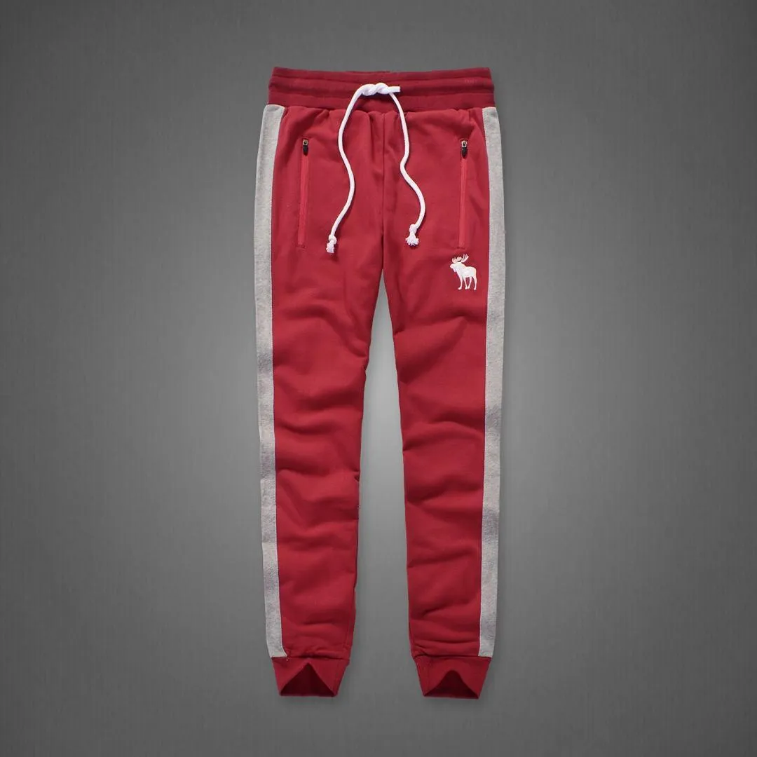 Abercrombie And Fitch Embossed Moose Designed Dual Colored Joggers- Red