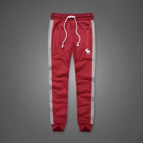 Abercrombie And Fitch Embossed Moose Designed Dual Colored Joggers- Red