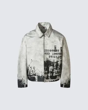 Abstract Text Print Distressed Jacket