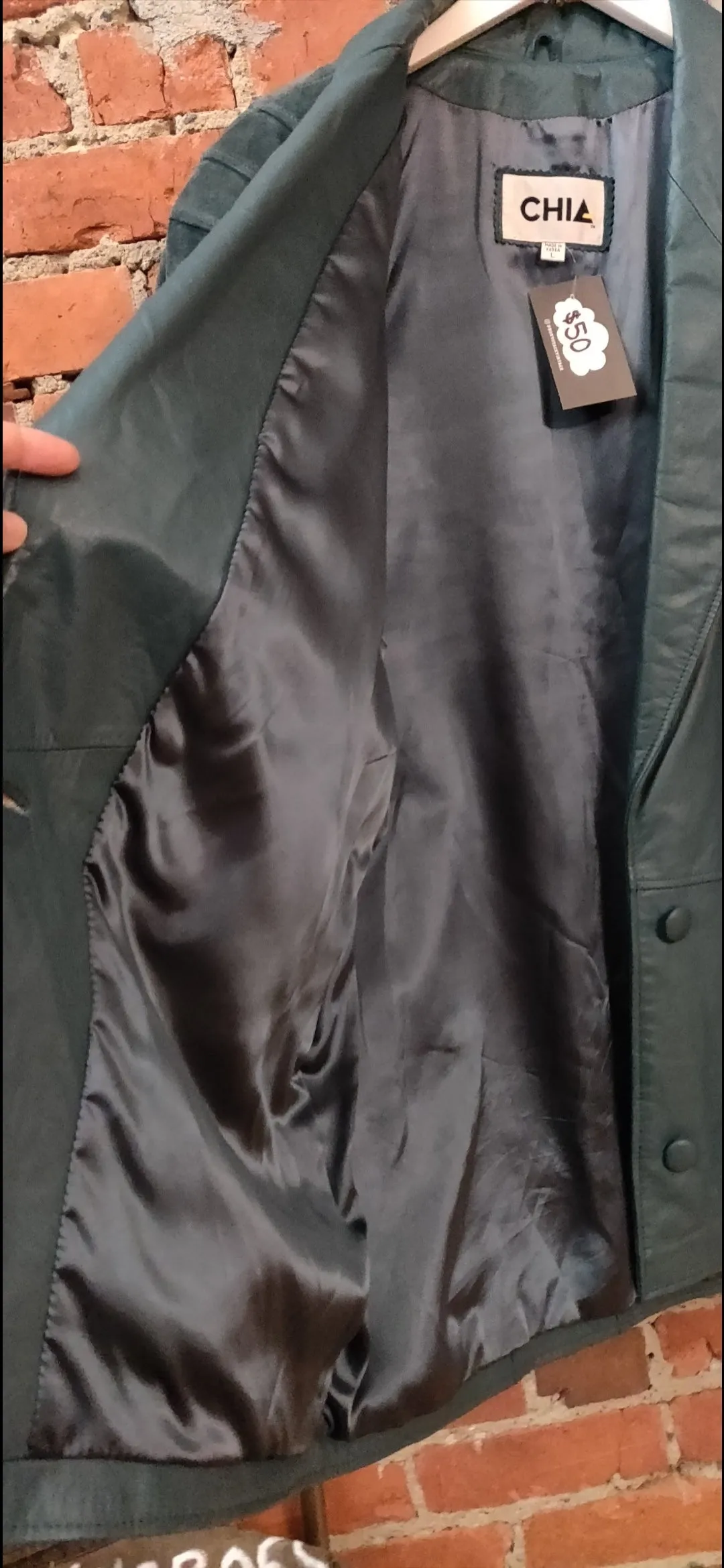 Amazing 90s dark green leather jacket