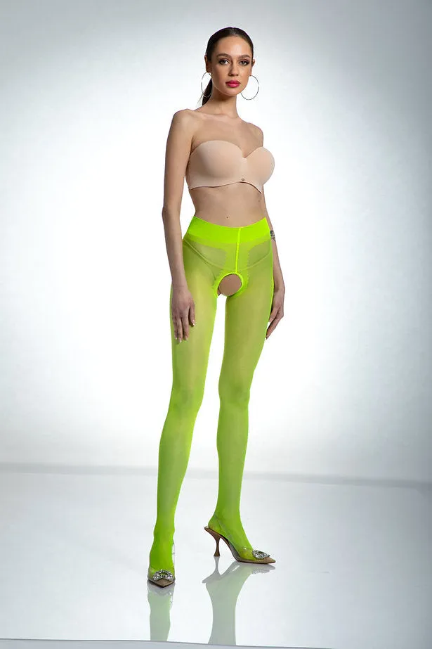 Amour Hip Gloss Open Gusset Tights 20 Denier - Fluo Yellow