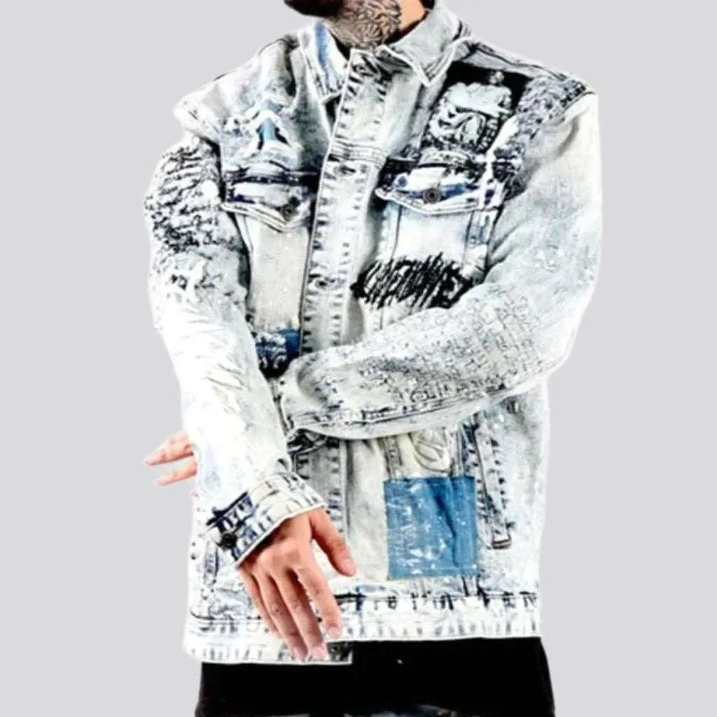 Anime-print men denim jacket