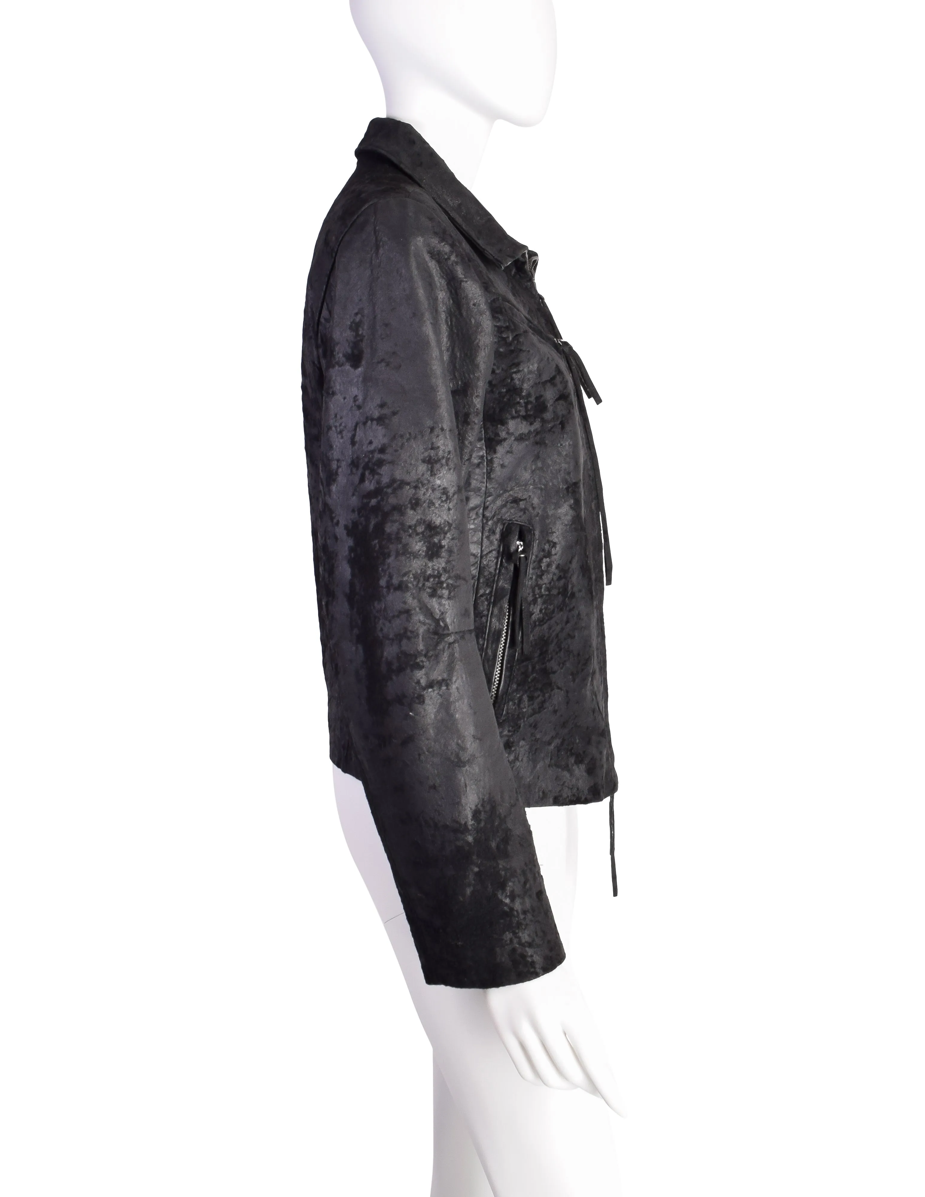 Ann Demeulemeester Vintage AW 2002 Black Patinated Raw Leather Cafe Racer Jacket