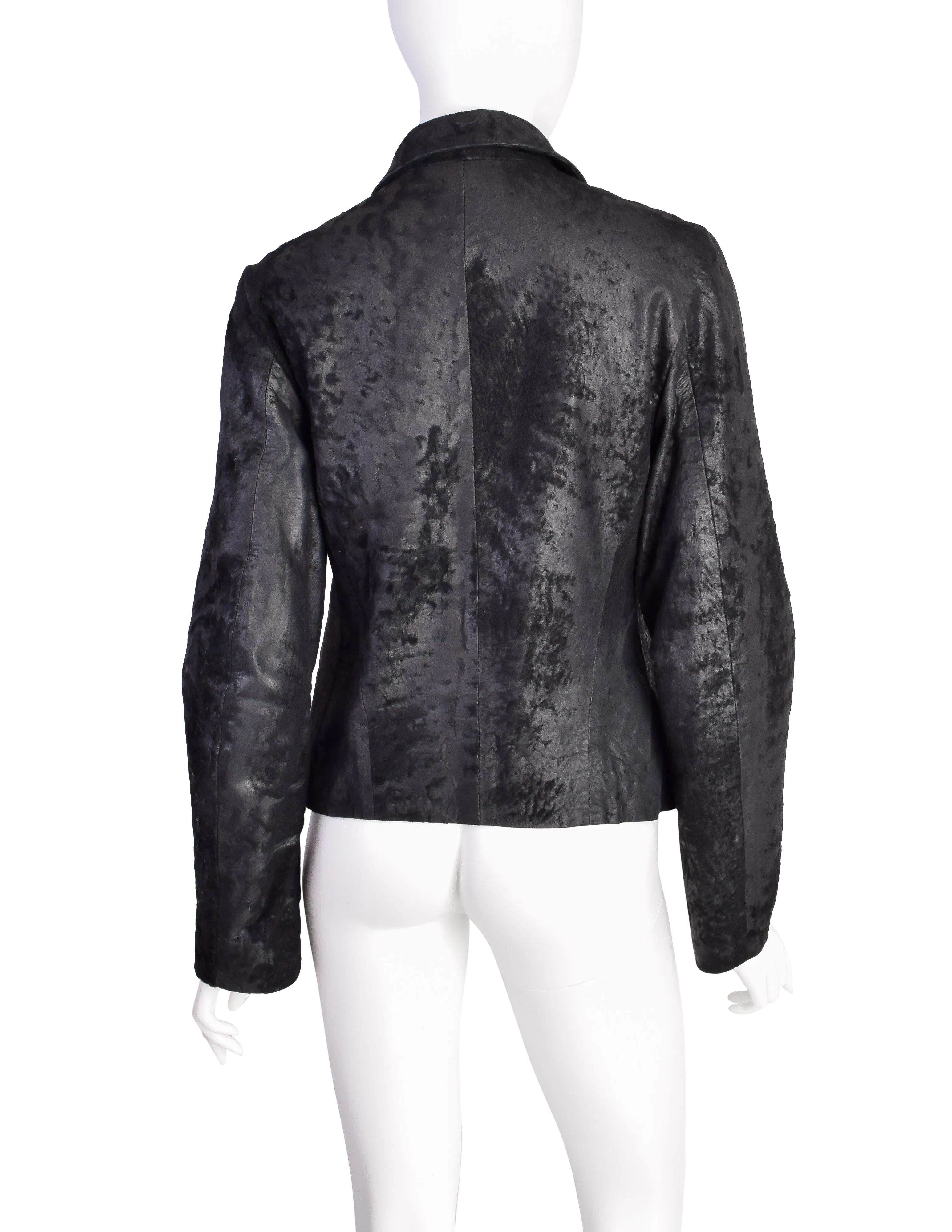 Ann Demeulemeester Vintage AW 2002 Black Patinated Raw Leather Cafe Racer Jacket