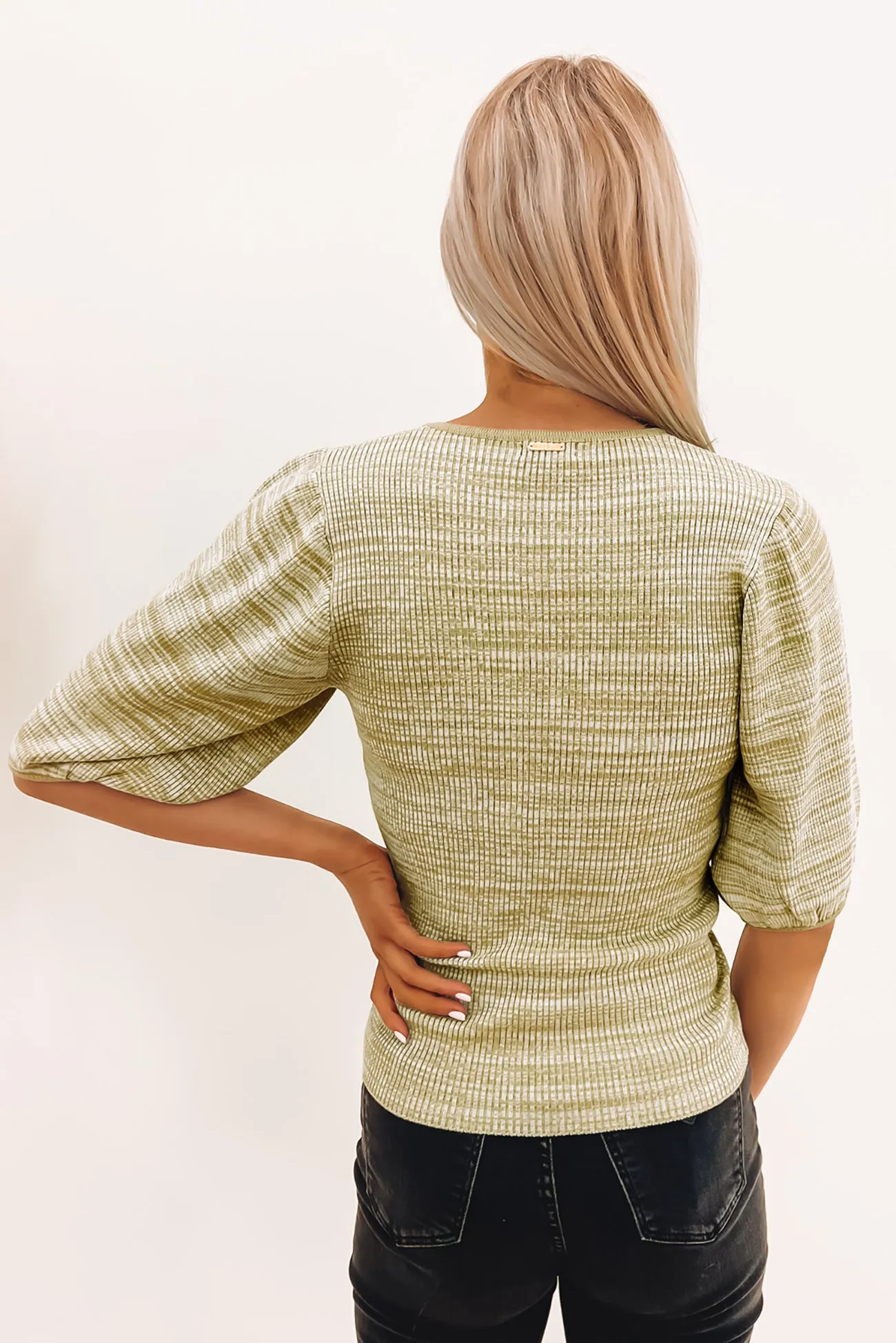 Ariana Ribbed Knit Top Green Marle