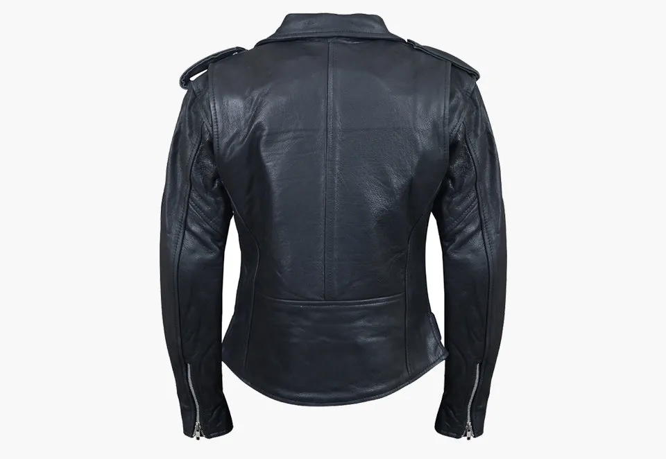 BGA Women Brando Belted Biker Leather Jacket Black