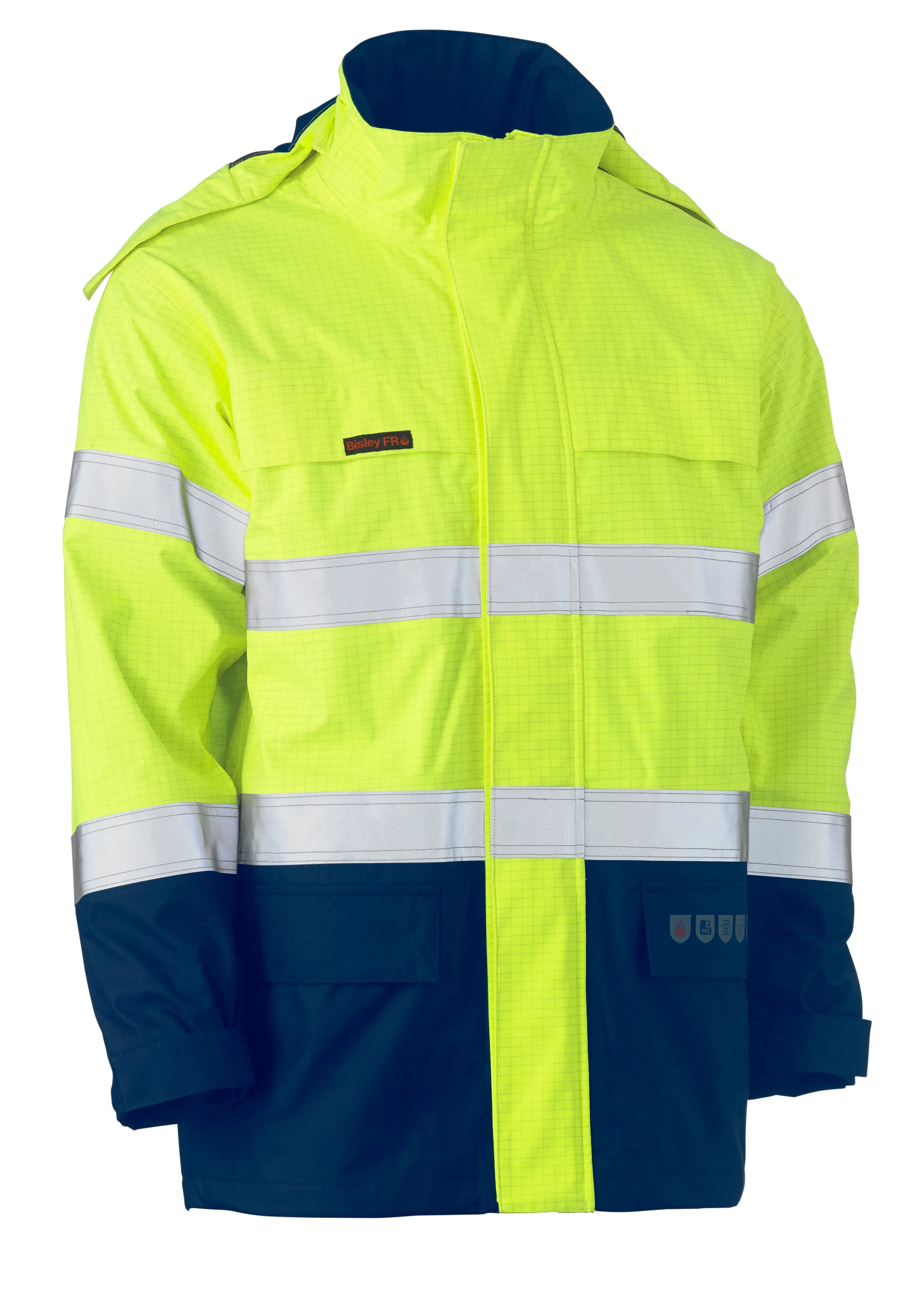 BJ8110T Bisley Taped Two Tone Hi Vis FR Wet Weather Shell Jacket