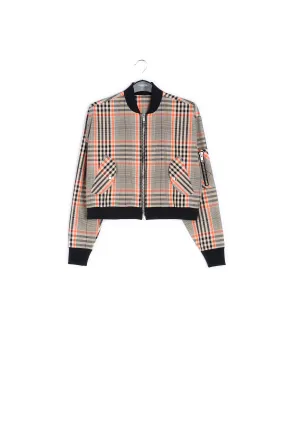 Black and orange plaid bomber jacket