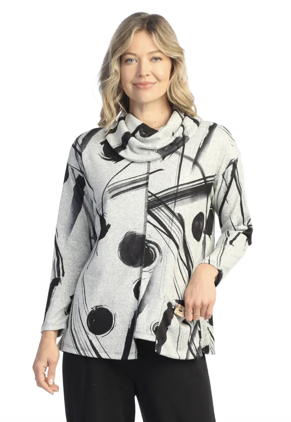 Black and White Turtleneck Tunic Top