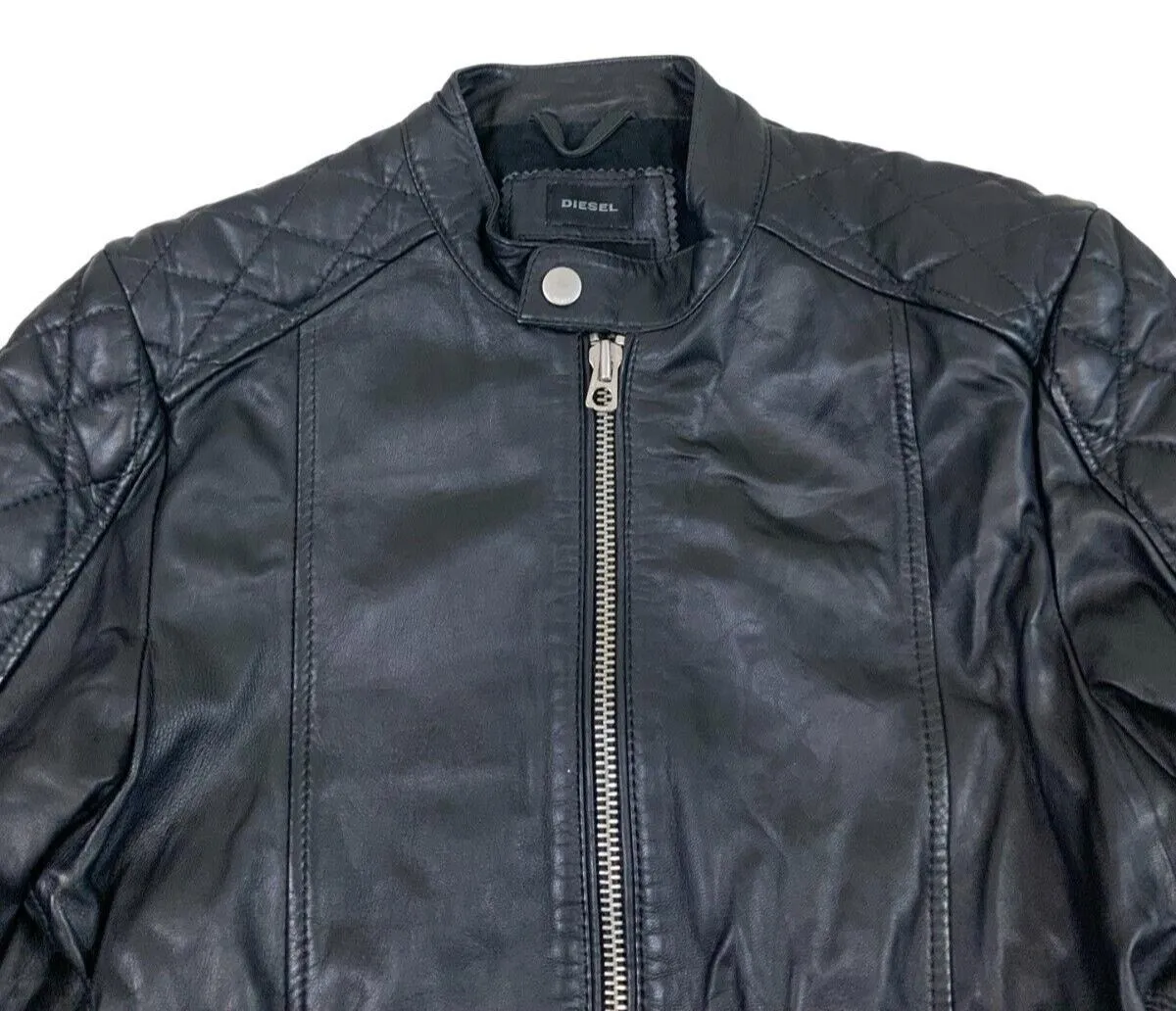 BLACK DIESEL LEATHER BIKER JACKET SIZE S