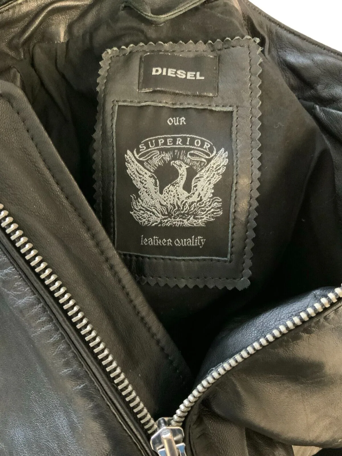 BLACK DIESEL LEATHER BIKER JACKET SIZE S