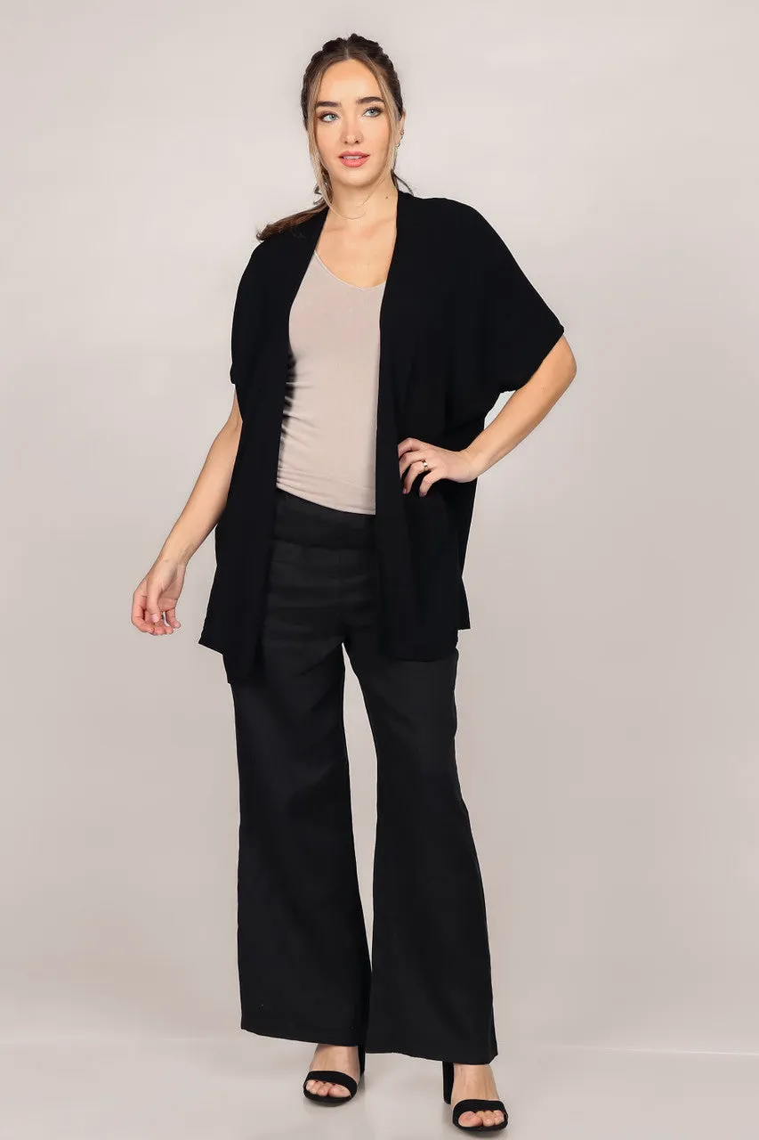 Black Long Sleeve Open Drape Cardigan with Pockets