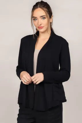 Black Long Sleeve Open Drape Cardigan with Pockets