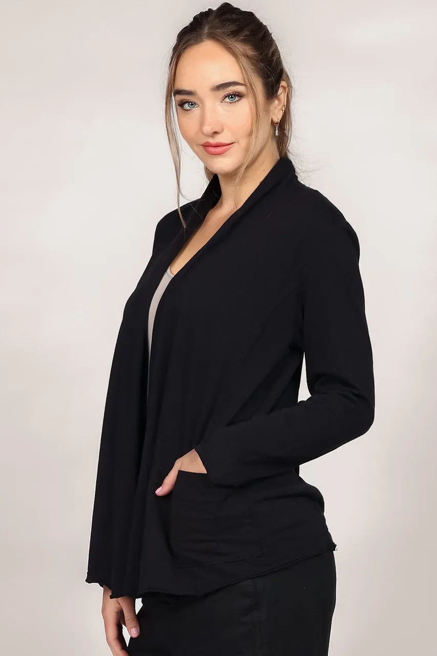 Black Long Sleeve Open Drape Cardigan with Pockets