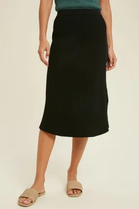 Black Ribbed Midi Sweater Skirt