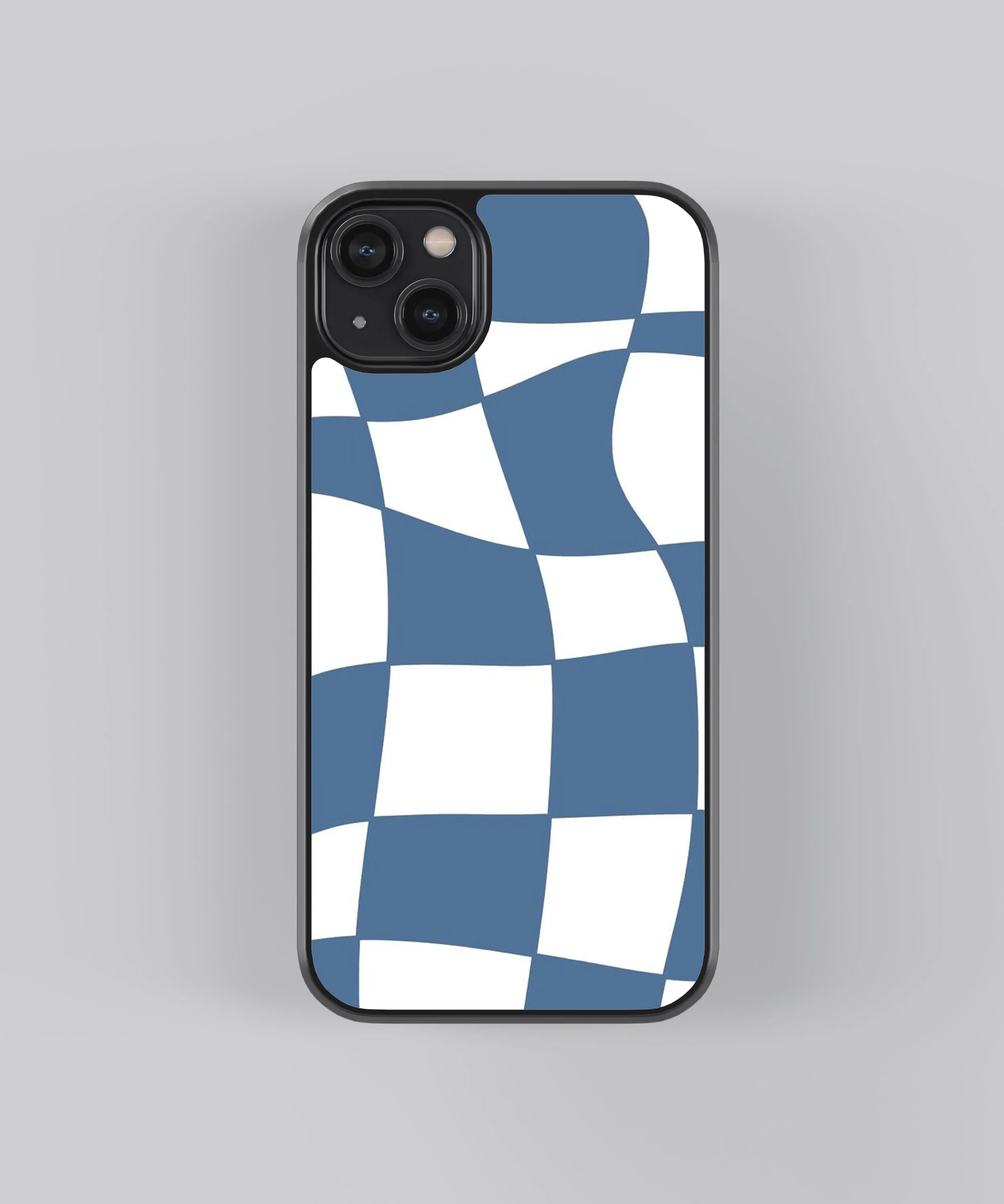 Blue Checkers Y2K Glass Phone Case Cover