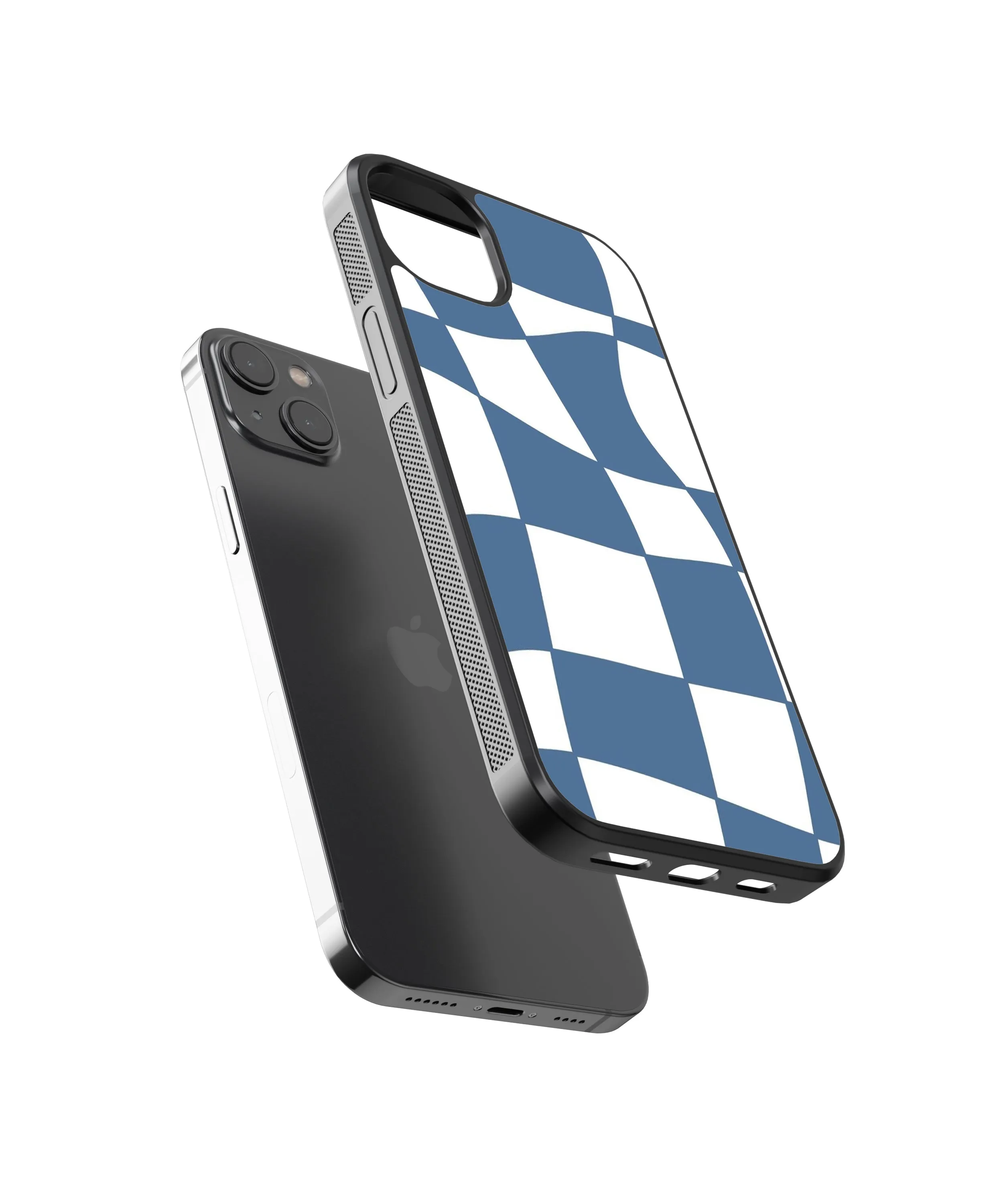 Blue Checkers Y2K Glass Phone Case Cover