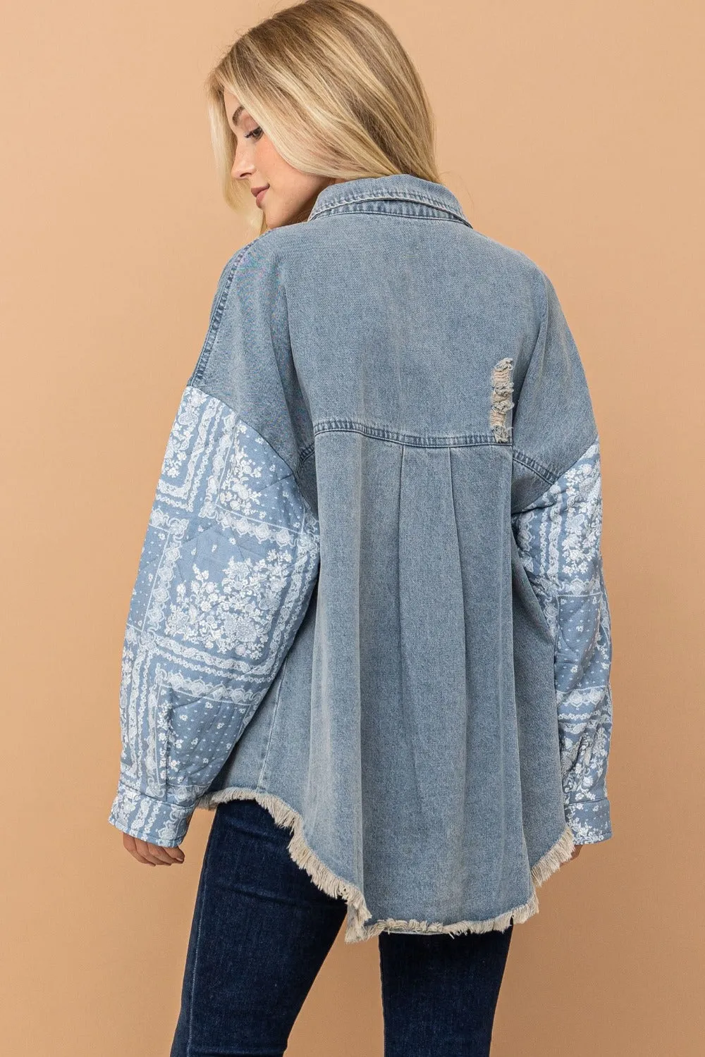 Blue Zone Planet |  And The Why Full Size Paisley Print Quilted Sleeves Denim Jacket