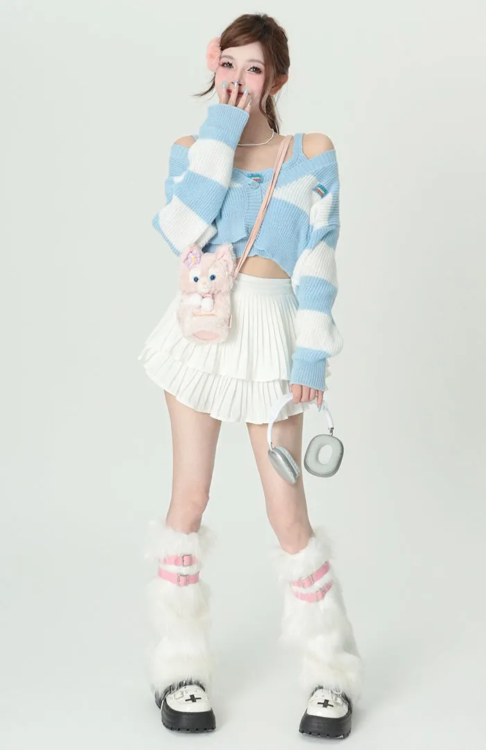 Bubblegum Baby Blue Striped Cardigan Two Piece Set