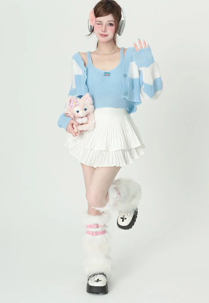 Bubblegum Baby Blue Striped Cardigan Two Piece Set