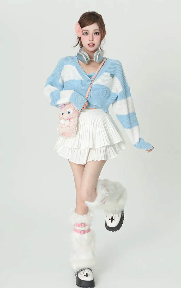 Bubblegum Baby Blue Striped Cardigan Two Piece Set