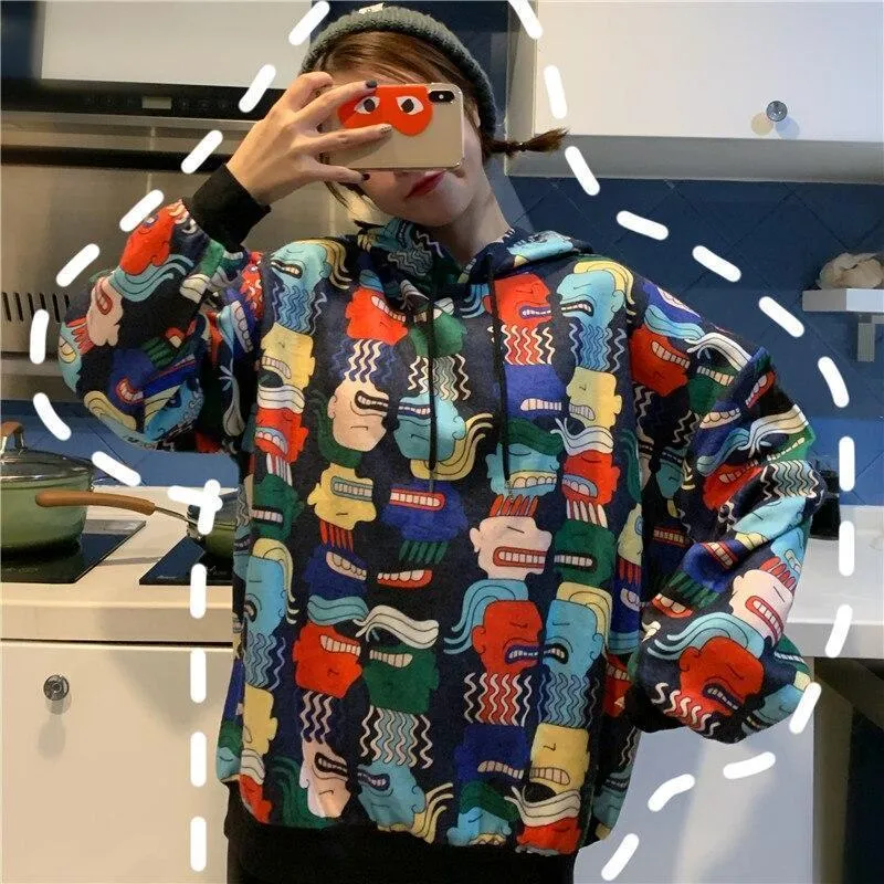 Cartoon Print Drawstring Hoodie