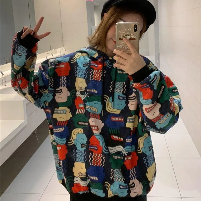 Cartoon Print Drawstring Hoodie