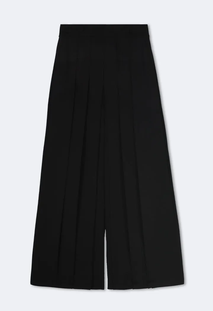 Choice Wide Legs Pleated Basic Culottes Black