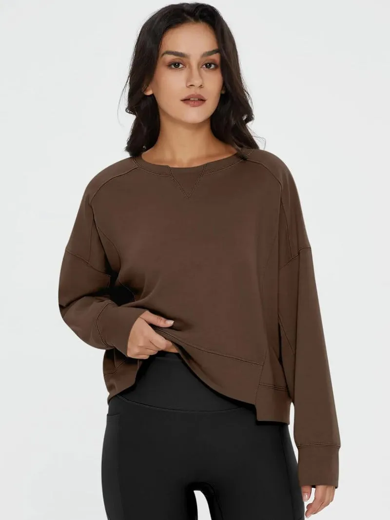 Crew Neck Cropped Long Sleeve PulloverSweatshirt