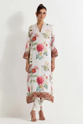 Daisy Printed Silk Cross-Stitch Kurta & Pant Set