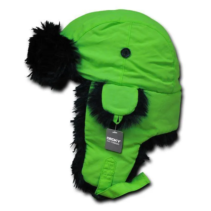 Decky Aviator Bomber Trooper Trapper Neon Faux Fur Ear Flap Hats Caps