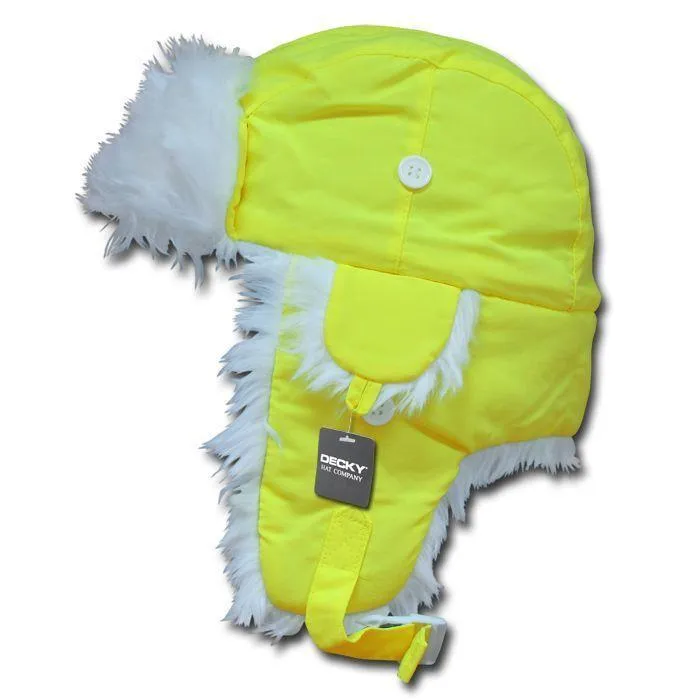 Decky Aviator Bomber Trooper Trapper Neon Faux Fur Ear Flap Hats Caps