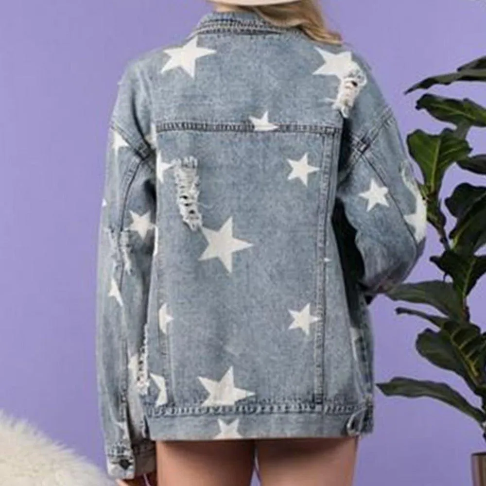 Distressed Star Denim Shacket