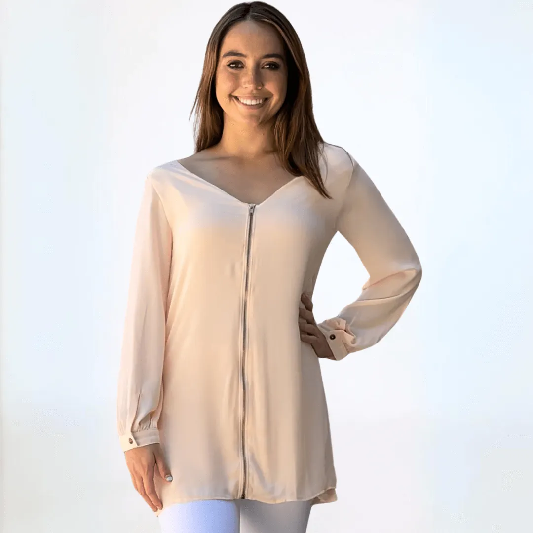 Dressy Front Zip V-Neck Tunic Made in USA - Clearance Final Sale