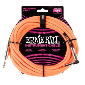 Ernie Ball 10 Braided Straight / Angle Instrument Cable - Neon Orange