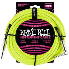 Ernie Ball 10' Braided Straight/Angle Instrument Cable Neon Yellow