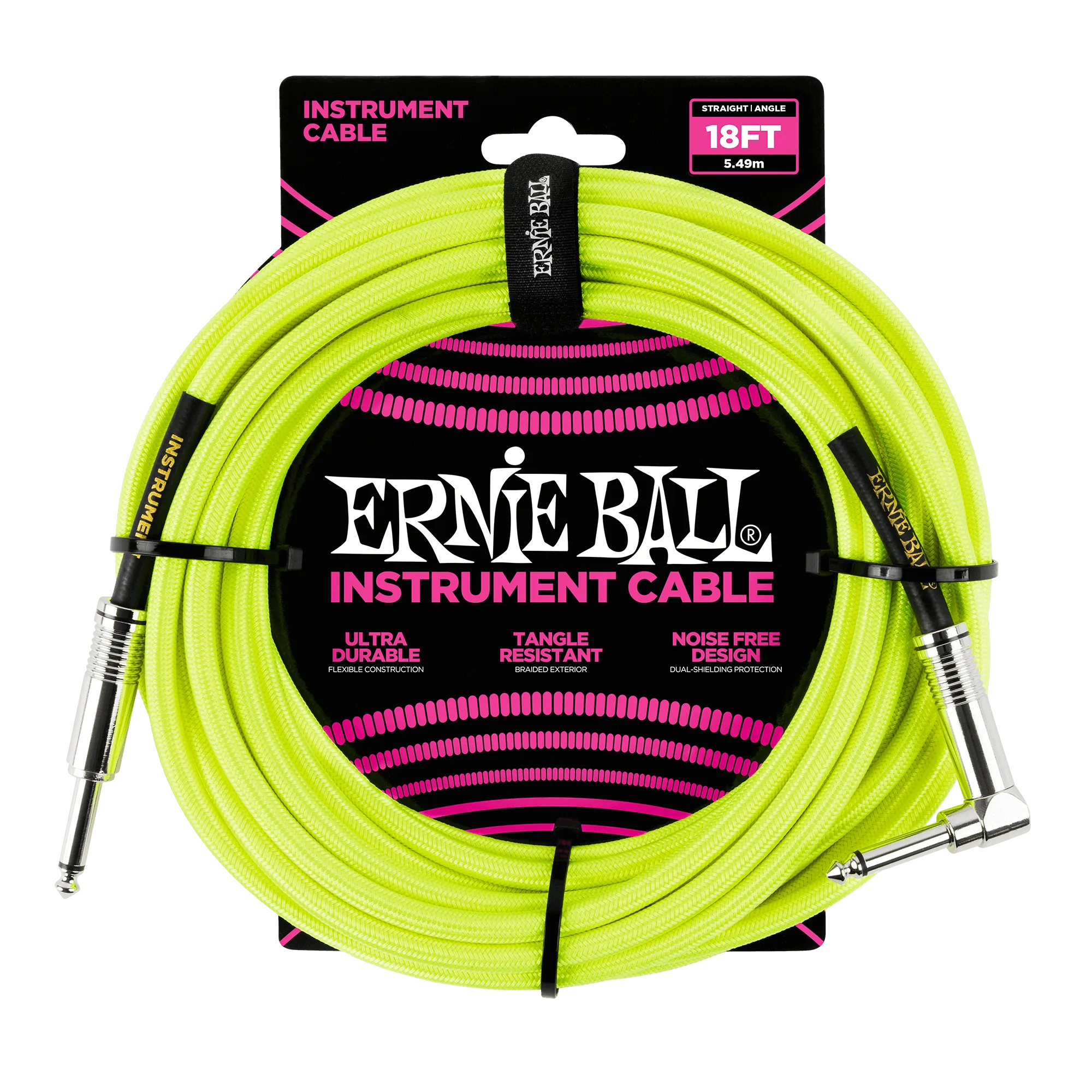 Ernie Ball 18 Braided Straight / Angle Instrument Cable Neon - Yellow