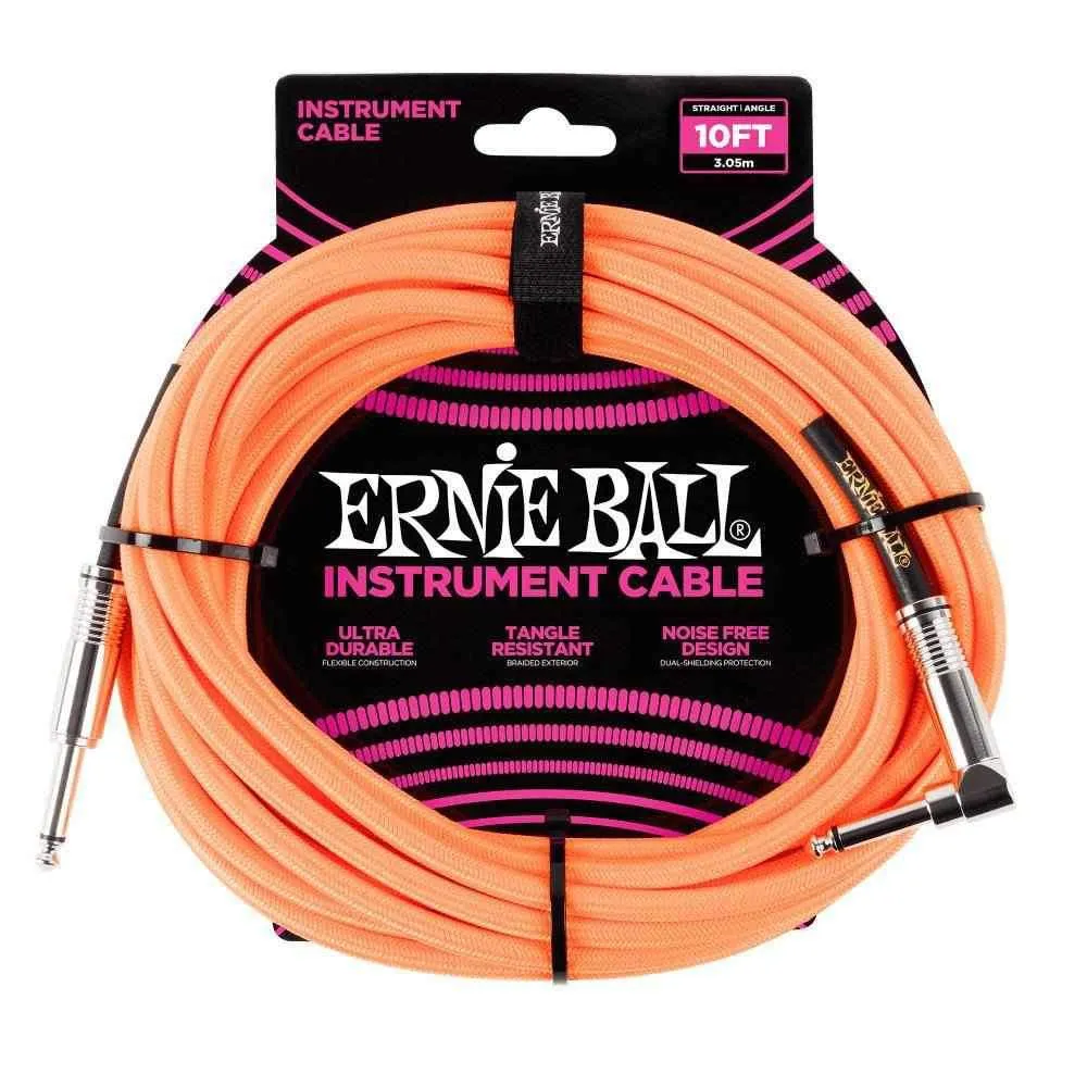 Ernie Ball 3 Meters Braided Straight / Angle Inst Cable, Neon Orange