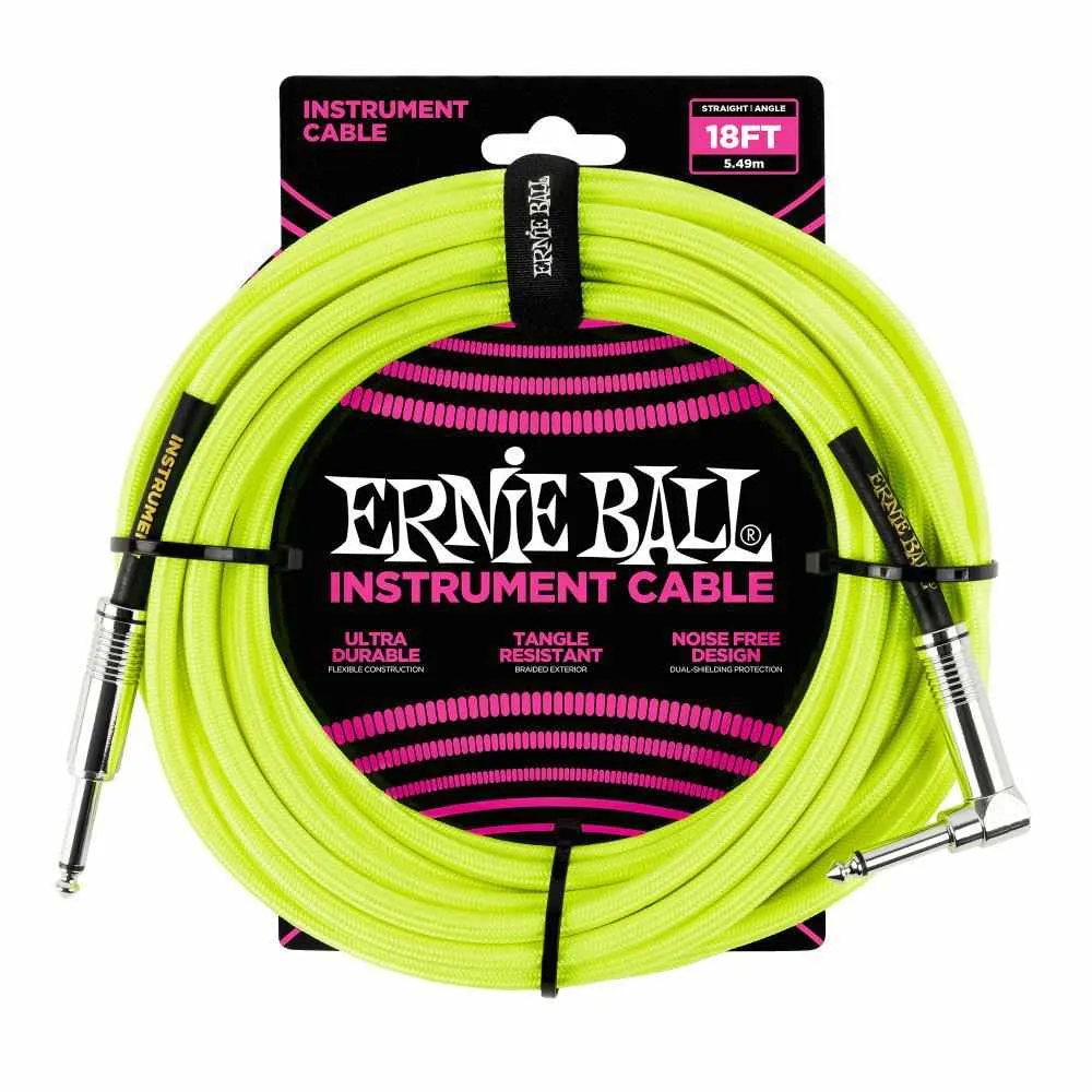 Ernie Ball 5.5 Meters Braided Straight / Angle Inst Cable, Neon Yellow